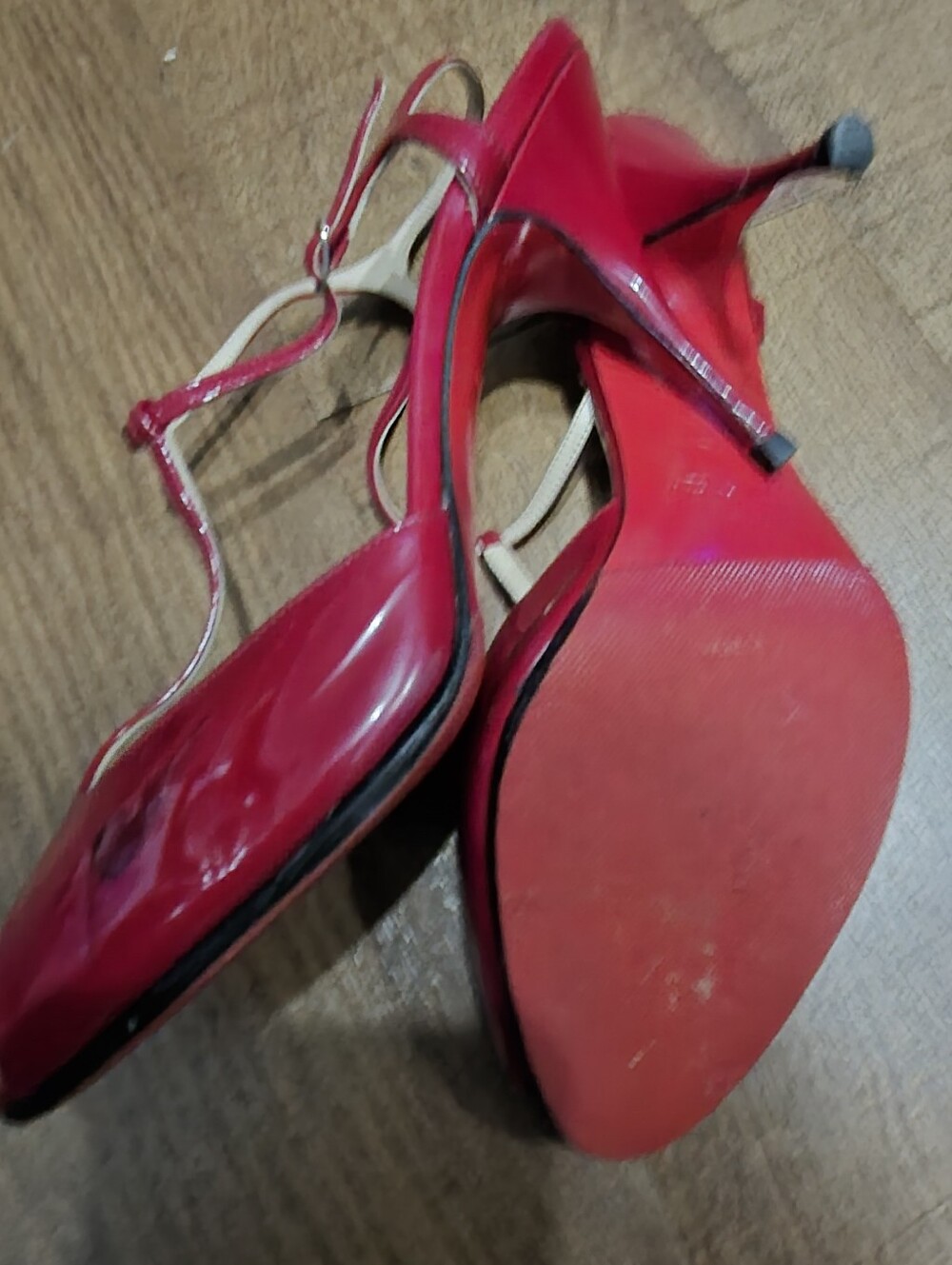 Christian Louboutin Red Patent Peep-Toe Slingback Heels Size 38.5 - Picture 4 of 11